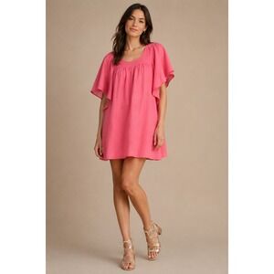 Old Navy Pink Cotton Flutter Sleeve Mini Dress Square Neck‎ NWT Womens Small